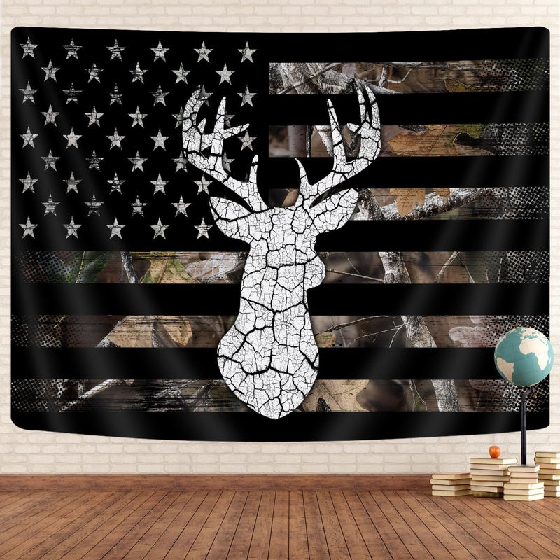 GOAOK Western Tapestry Black White American Flag, Country Deer Hunting Camo Tapestries for Men Guys Room Decor, Tapestry Wall Hanging Poster Blanket College Dorm Cool Indie Room 60"X40" - Image 2