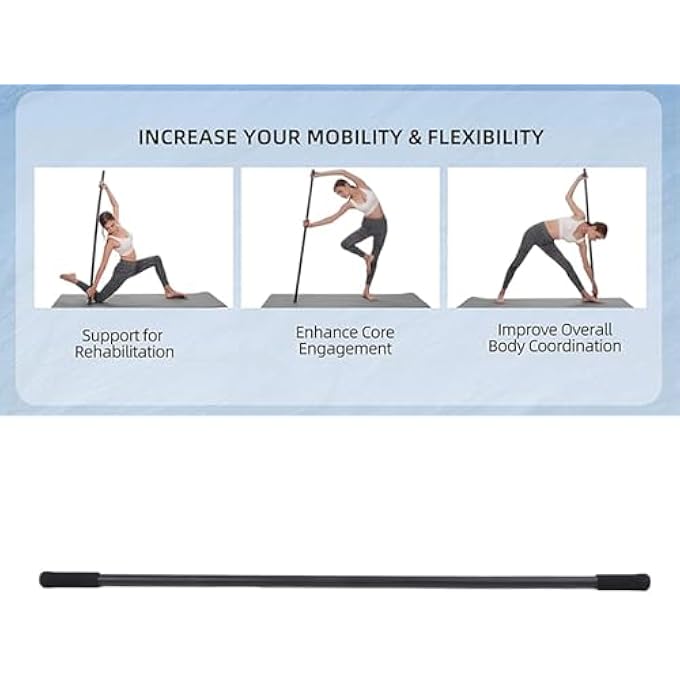 rayihni عصا يوغا بطول 5 أقدام، عصا مرنة قابلة للتعديل من الفولاذ المتين، مع 4 قضبان فولاذية ومقابض من الفوم، لتحسين الحركة والمرونة والتوازن، عصا تمارين للياقة البدنية - Image 5
