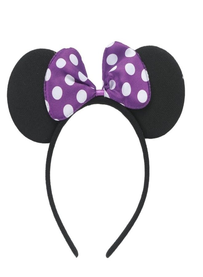 winvin Set of 24 Mouse Costume Deluxe Fabric Ears Headband White Polka Dots Bow Boys Girls Birthday Party Hairs Accessories Baby Shower Headwear Halloween Party Favors Decorations (Purple) - Image 2