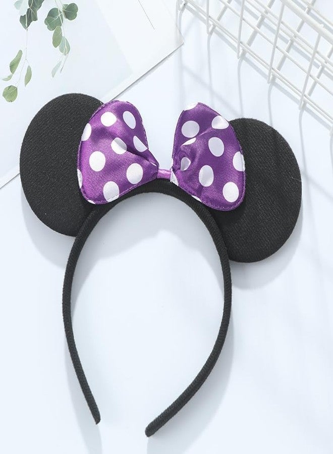 winvin Set of 24 Mouse Costume Deluxe Fabric Ears Headband White Polka Dots Bow Boys Girls Birthday Party Hairs Accessories Baby Shower Headwear Halloween Party Favors Decorations (Purple) - Image 3