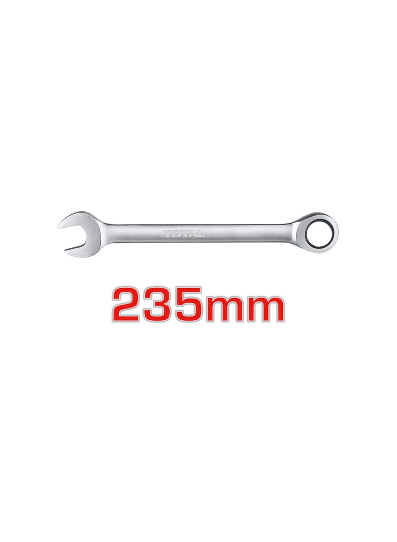 توتال مفتاح ترّس من توتال مقاس 18 مم، مصنوع من فولاذ كروم-فاناديوم (Cr-V)، مطلي بالكروم بتشطيب غير لامع، مزود بترّس 72 سن مع رأس كروم-مولبدنوم (Cr-Mo)، بطول 235 مم - Image 4