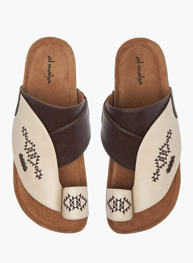 Al Waha Men Embroidered Slip-On Arabic Sandals with Toe Loop