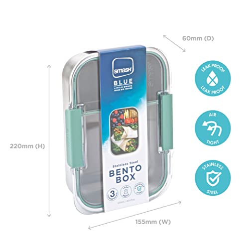 Smash Microwave Safe Stainless Steel 3 Compartment Bento Lunch Box, 44oz - Image 2