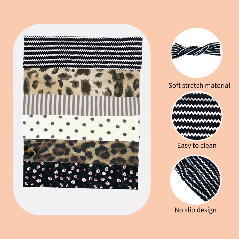 LAPOHI 6 Pcs Anti-Slip Elastic Headbands for Women, Soft Breathable Fabric Yoga Sweatbands, Leopard, Floral & Line Print for Fitness, Running & Daily Wear - Image 3