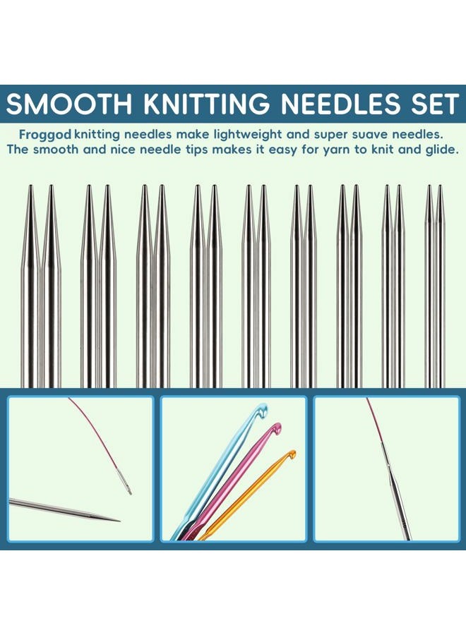 Froggod 9 Pairs Interchangeable Circular Knitting Needle Set with Crochet Hooks and Case – Stainless Steel and Aluminum for Beginners & Advanced Knitters | Ideal for DIY Knitting Projects, Sweaters - Image 4