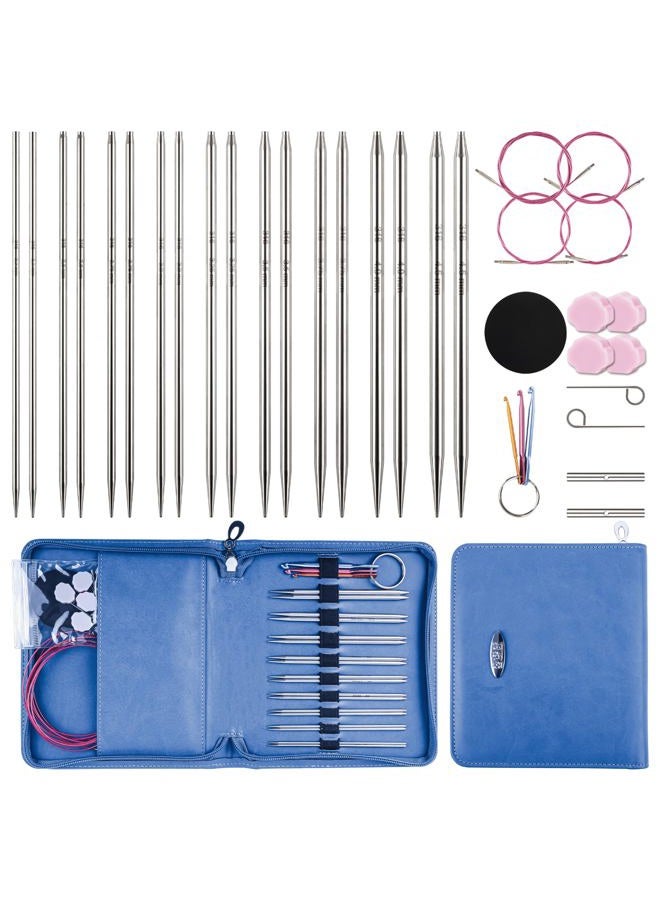 Froggod 9 Pairs Interchangeable Circular Knitting Needle Set with Crochet Hooks and Case – Stainless Steel and Aluminum for Beginners & Advanced Knitters | Ideal for DIY Knitting Projects, Sweaters - Image 1