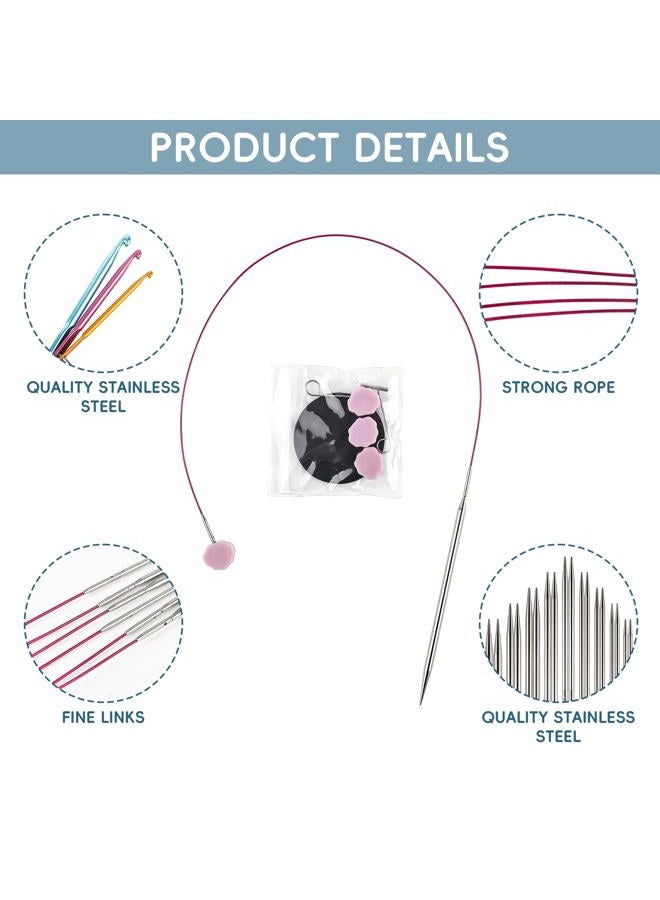 Froggod 9 Pairs Interchangeable Circular Knitting Needle Set with Crochet Hooks and Case – Stainless Steel and Aluminum for Beginners & Advanced Knitters | Ideal for DIY Knitting Projects, Sweaters - Image 5