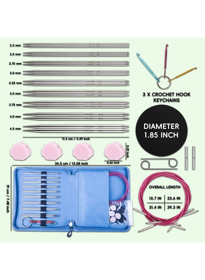 Froggod 9 Pairs Interchangeable Circular Knitting Needle Set with Crochet Hooks and Case – Stainless Steel and Aluminum for Beginners & Advanced Knitters | Ideal for DIY Knitting Projects, Sweaters - Image 2