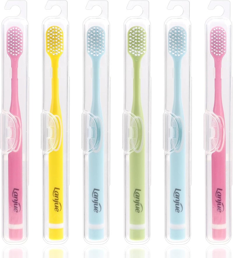 Lanjue 6pcs Travel Toothbrush Set, Extra Soft Toothbrushes for Adults Gentle Portable Manual Toothbrush with Individual Travel Case Deep Cleaning Flossing Toothbrushes for Sensitive Teeth(Multicolor) - Image 1