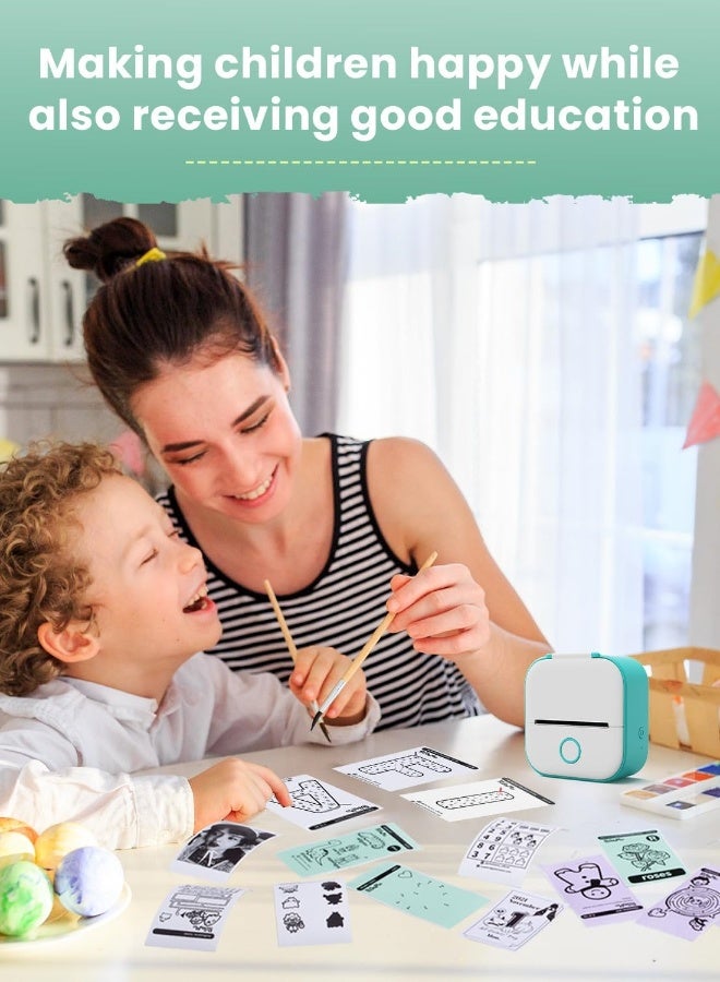 طابعة ملصقات ميني، طابعة ملصقات T02، آلة صنع الملصقات، مع 3 لفات ورق، طابعة ملصقات محمولة للأطفال، بطاقات تشريحية، دفتر ملاحظات، صور، ملاحظات، هدية للأطفال، باللون الأخضر - Image 4