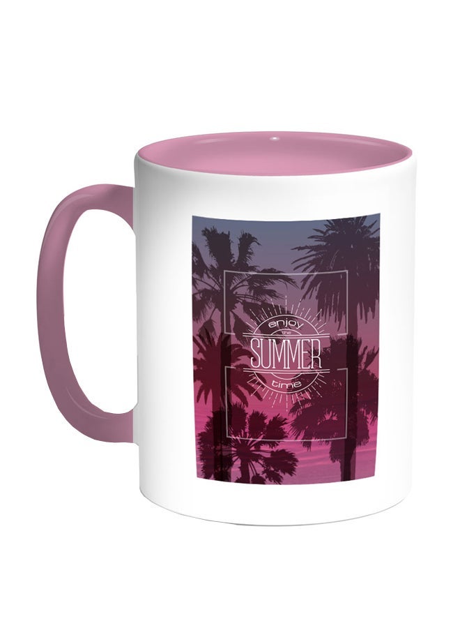 RYN Enjoy The Summer Time Printed Coffee Mug Pink/White/Purple 11ounce