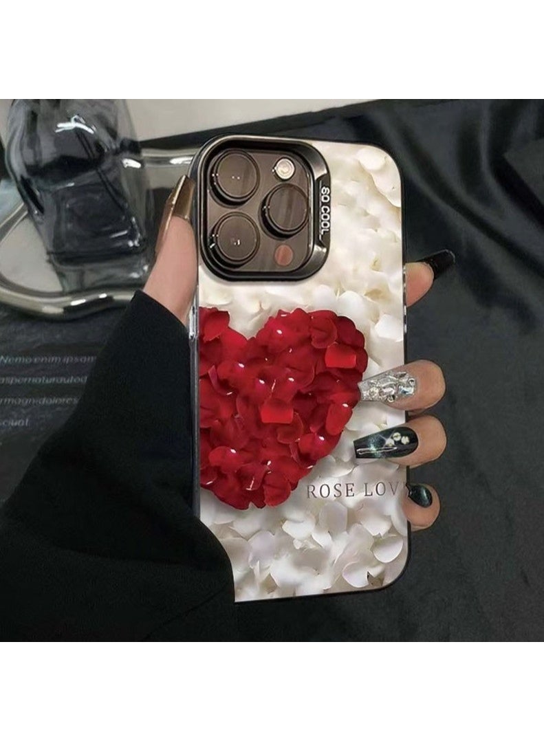 iPhone 16 Pro Max Case with Black Camera Frame, Cute Heart Petal Design, Transparent Soft TPU Protective Cover, Shockproof Clear Back Case for Women Girls - Image 1