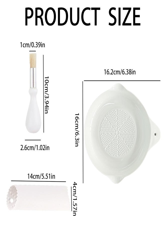 LILITURF Ceramic Grater Plate for Ginger, Garlic, Onion, Cheese, Lemon, Chocolate, Vegetables and Fruits in Kitchen, White Garlic Grater with Peeler and Brush, Large - Image 3