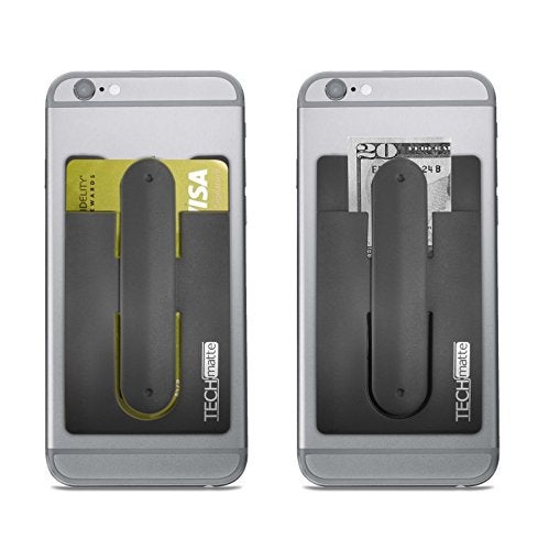TechMatte Phone Wallet-Stick On Card Holder and Money Clip with Built-in Phone Stand (2-Pack, Black) - Image 2
