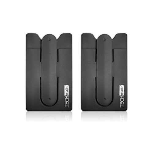 TechMatte Phone Wallet-Stick On Card Holder and Money Clip with Built-in Phone Stand (2-Pack, Black) - Image 1