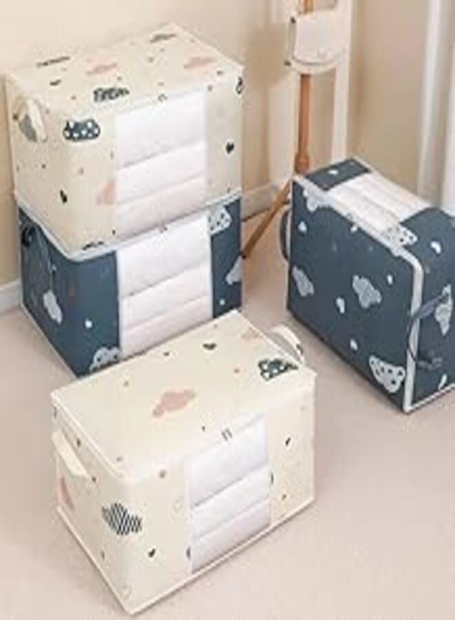 Foldable Wardrobe Organizer Containers with Window, Multifunctional Underbed Storage Bins for Pillows Blanket (Beige) 