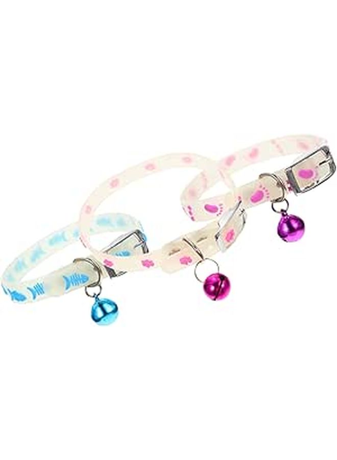 3pcs Fluorescent Reflective Dog Collar With Bell For Nighttime Puppy Pet - Image 1