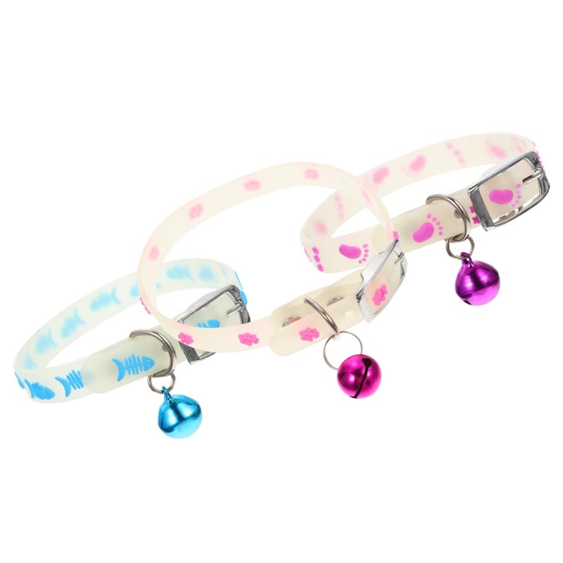 3pcs Fluorescent Reflective Dog Collar With Bell For Nighttime Puppy Pet - Image 2