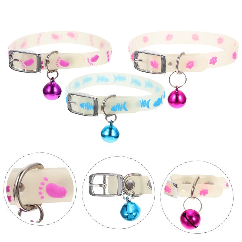 3pcs Fluorescent Reflective Dog Collar With Bell For Nighttime Puppy Pet - Image 3