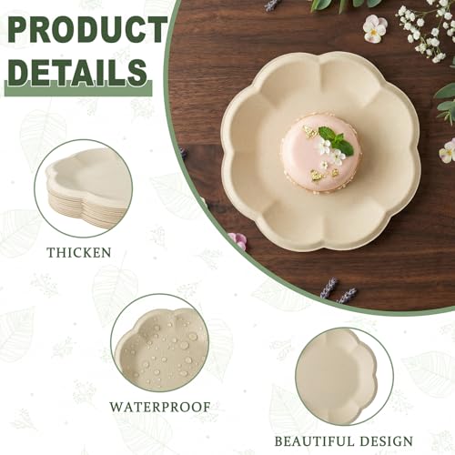 WELLIFE Dessert Plates 7 inch Paper Plates Disposable 100 Pack Scalloped Small Paper Plates Heavy Duty Compostable Bagasse Birthday Party Supplies Dinner Plates for Wedding Tea Party - Image 3