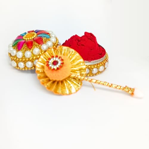 santarms Fancy Sindoor Box for Gift with Tilak Stick | Pooja Articles Gifting Sindoor Moti Dibbi - kumkum box with beautiful stick for multi-purpose - Image 4