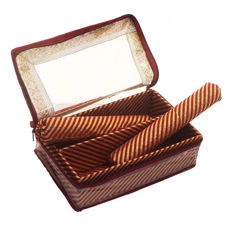 Kuber Industries Kuber Industries Brocade Hardboard 2 Pieces Two Rod Bangle Box (Maroon) - CTKTC030610  - Image 2
