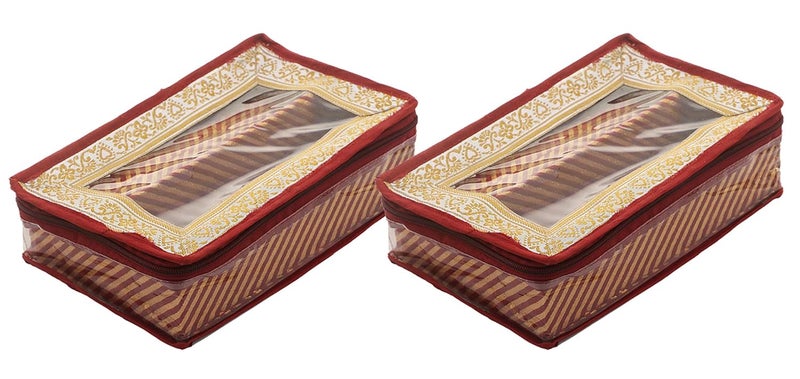 Kuber Industries Kuber Industries Brocade Hardboard 2 Pieces Two Rod Bangle Box (Maroon) - CTKTC030610  - Image 1