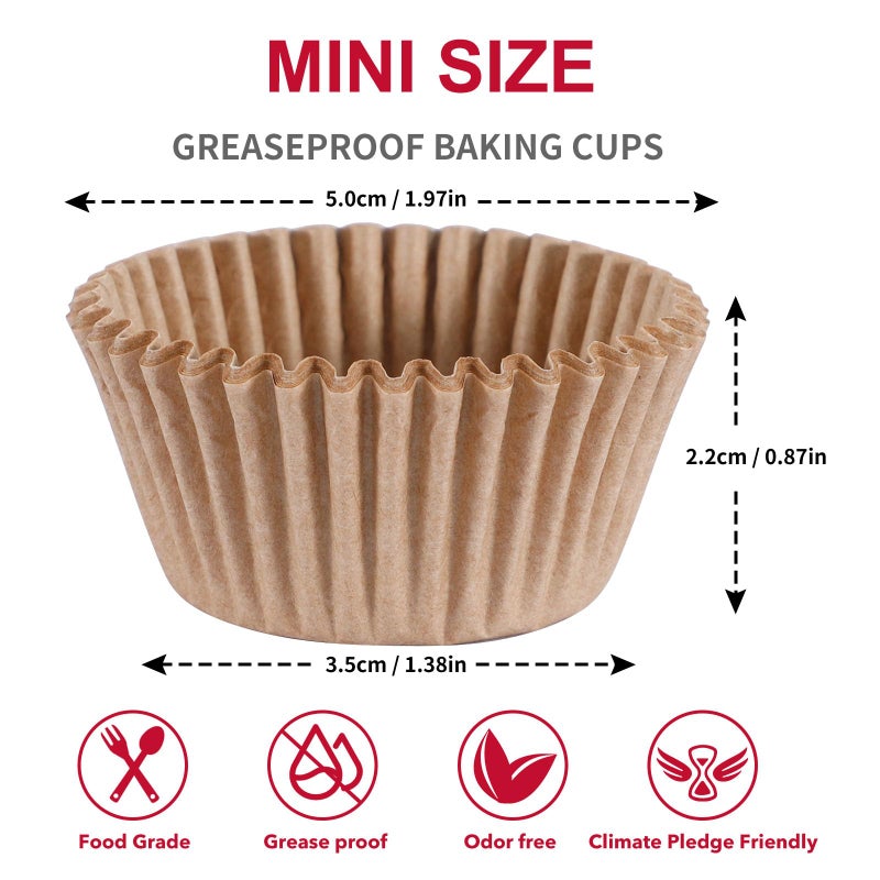 Caperci [300Pcs] Caperci Odorless Mini Cupcake Liners for Baking - Greaseproof Paper Muffin Baking Cups for Wedding Birthday Party Baby Shower Festivals (Natural) - Image 4