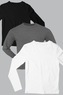 Rock&Roll Plain Black, Anthracite, White Long Sleeve Men's T-Shirt 3-Piece Eco Pack  - Image 1