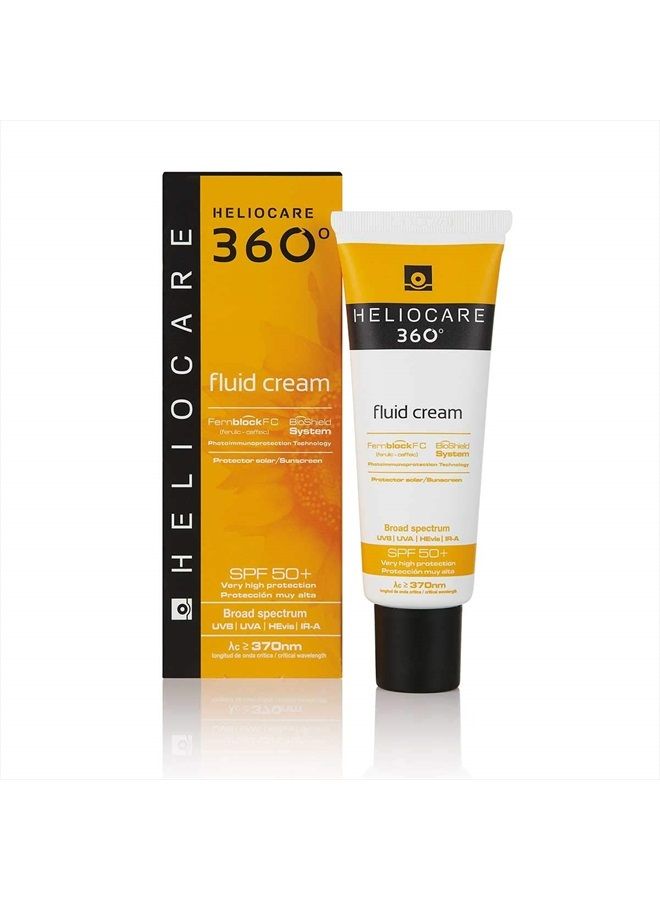Heliocare 360° Fluid Cream SPF50+ 50ml / Sun Cream for Face/Daily UVA, UVB Visible Light and Infrared-A Anti-Ageing Sunscreen Protection/Dry and Normal Skin Types/Hydrating - Image 1