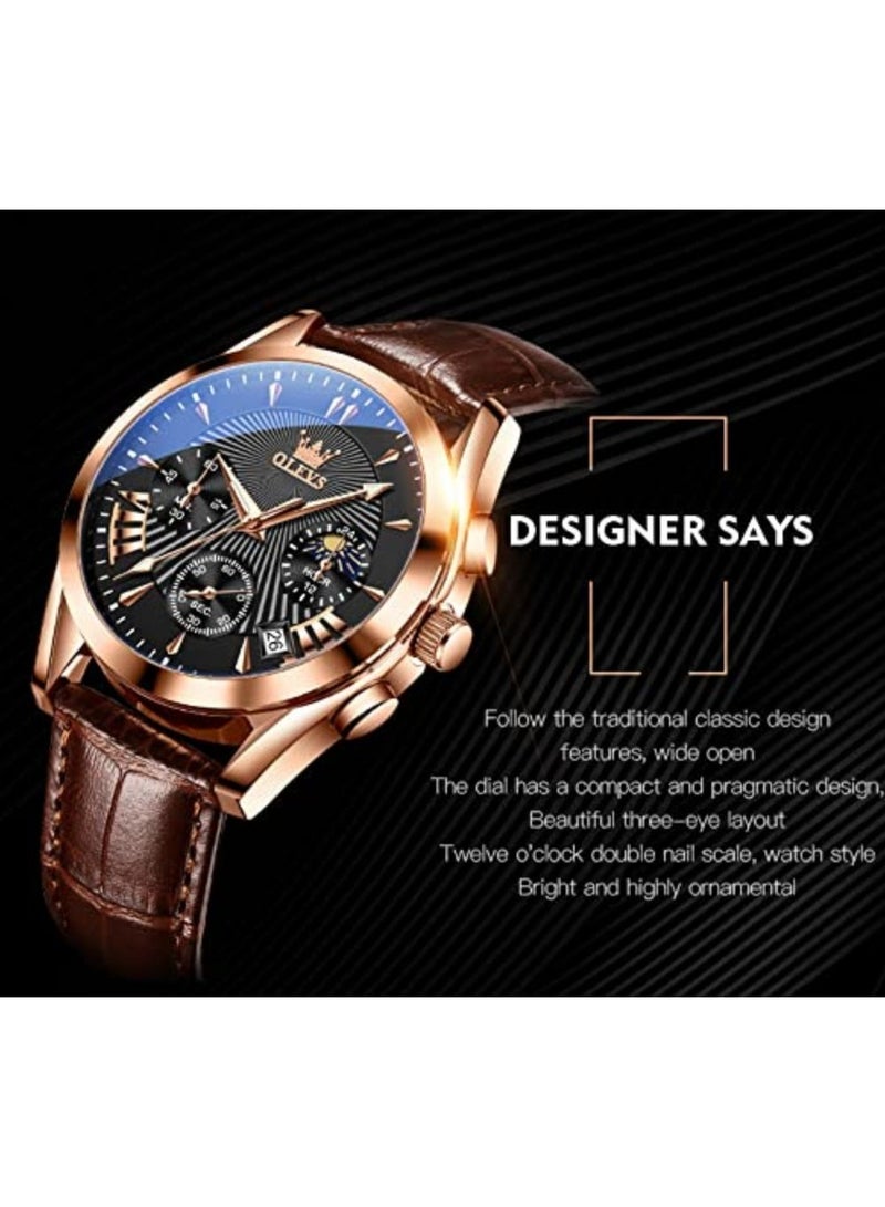 أوليفز ساعة OLEVS للرجال كاجوال من الجلد، ساعة كرونوغراف ذات وجه كبير للرجال، ساعة رسمية أنيقة سهلة القراءة، ساعة تناظرية مقاومة للماء وتاريخ مضيء للرجال من OLEVS - Image 2