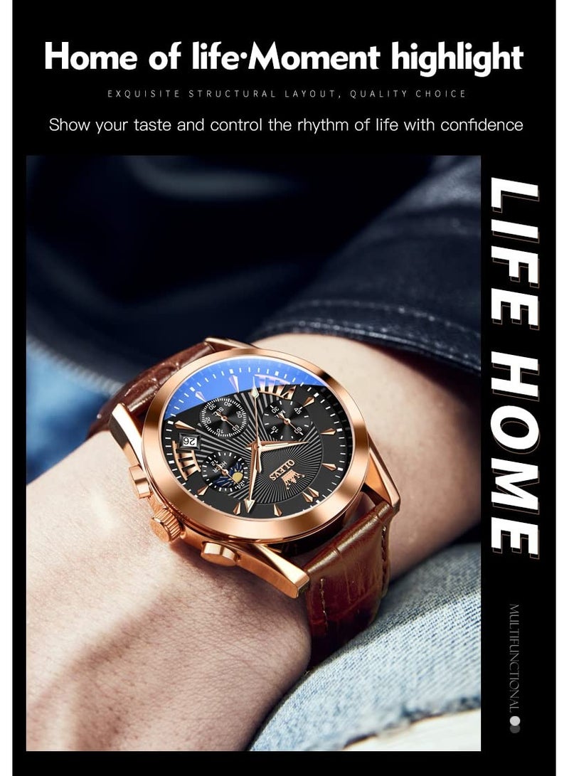 أوليفز ساعة OLEVS للرجال كاجوال من الجلد، ساعة كرونوغراف ذات وجه كبير للرجال، ساعة رسمية أنيقة سهلة القراءة، ساعة تناظرية مقاومة للماء وتاريخ مضيء للرجال من OLEVS - Image 5