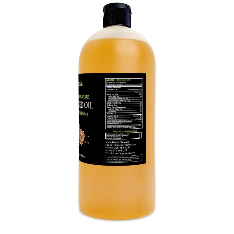 GreenIVe Flax Seed Oil Organically Grown100% Pure Cold Pressed High Vegan Omega Fatty Acids Gluten-Free (32 Fl Oz) - Image 2