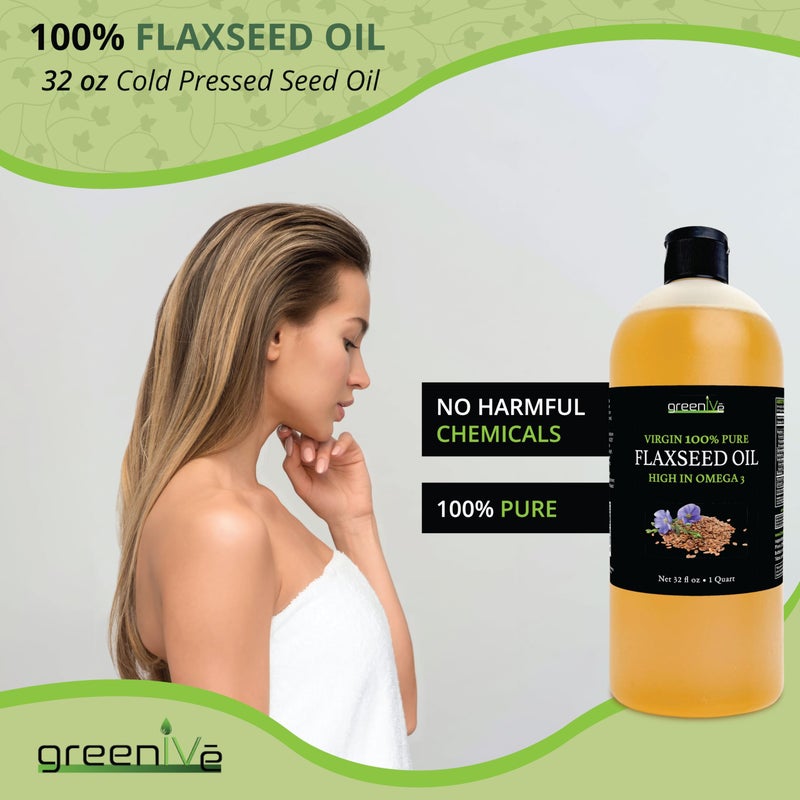 GreenIVe Flax Seed Oil Organically Grown100% Pure Cold Pressed High Vegan Omega Fatty Acids Gluten-Free (32 Fl Oz) - Image 4
