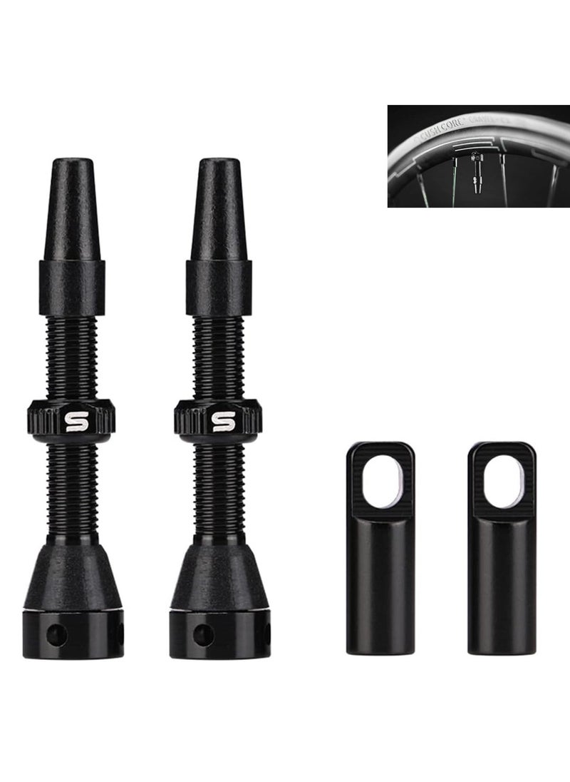 Generic 44mm Air Valve Set - Premium No Leak Tubeless Presta Valve Stems Kits with Integrated Value Core Remover Tool and Valve Stem Caps, Tubeless Presta Valve, Fit Most Bicycle (44mm 2-Pack, Black) - Image 1
