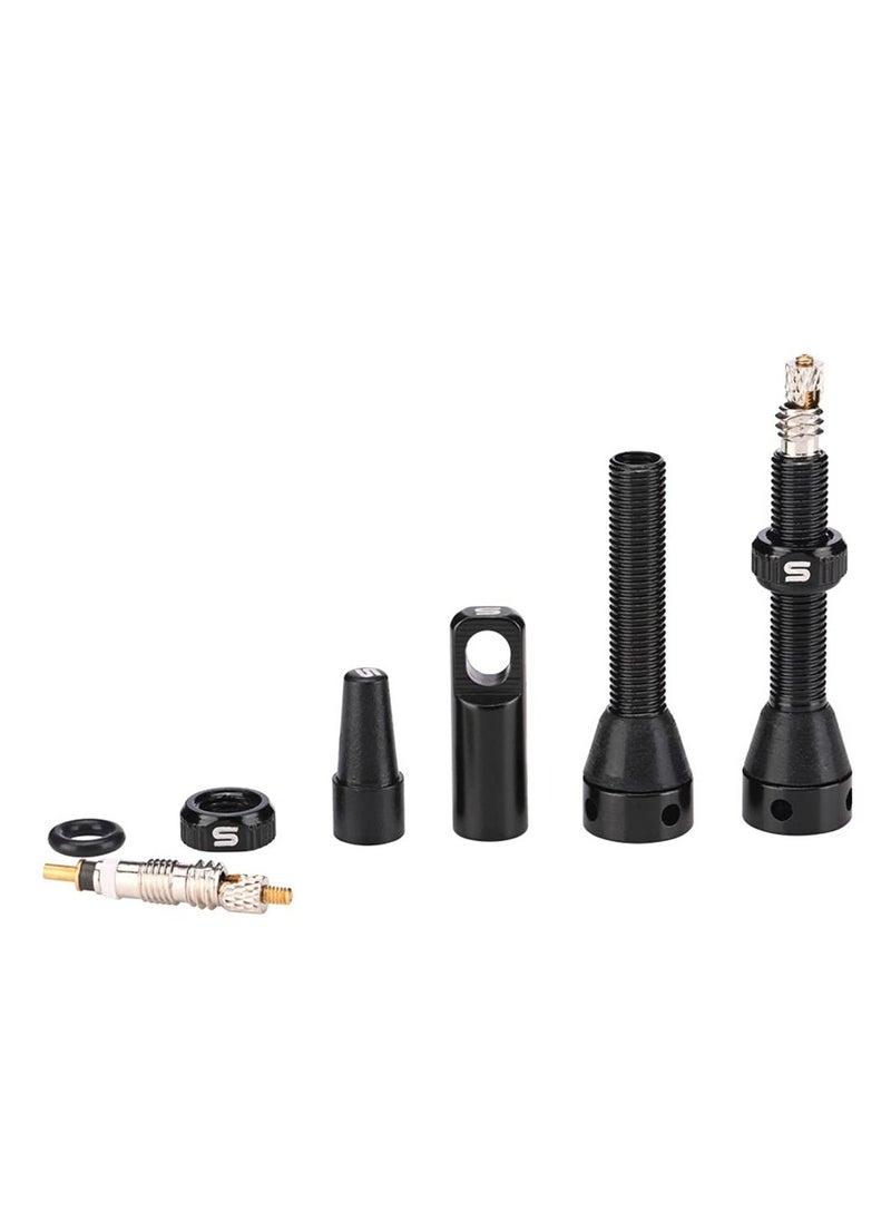 Generic 44mm Air Valve Set - Premium No Leak Tubeless Presta Valve Stems Kits with Integrated Value Core Remover Tool and Valve Stem Caps, Tubeless Presta Valve, Fit Most Bicycle (44mm 2-Pack, Black) - Image 2