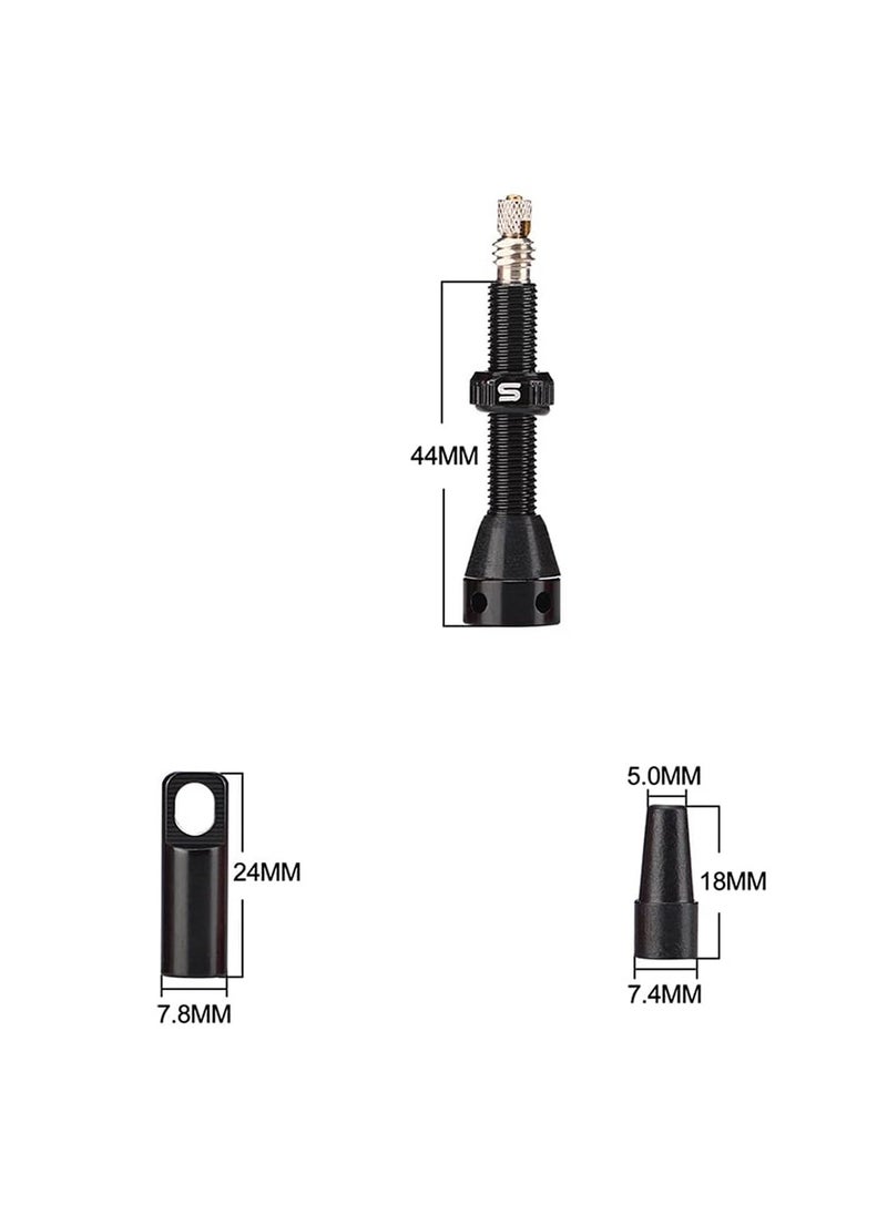 Generic 44mm Air Valve Set - Premium No Leak Tubeless Presta Valve Stems Kits with Integrated Value Core Remover Tool and Valve Stem Caps, Tubeless Presta Valve, Fit Most Bicycle (44mm 2-Pack, Black) - Image 3
