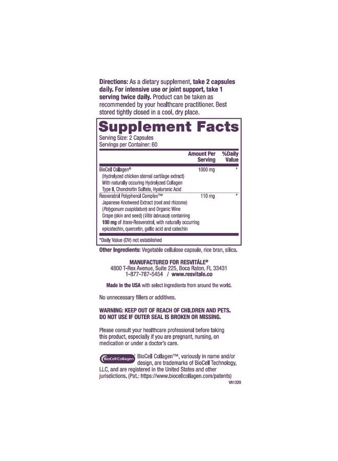 ResVitale ResVitále Collagen Enhance - Beauty Supplement with Hyaluronic Acid & Resveratrol - 120 Capsules - Image 2