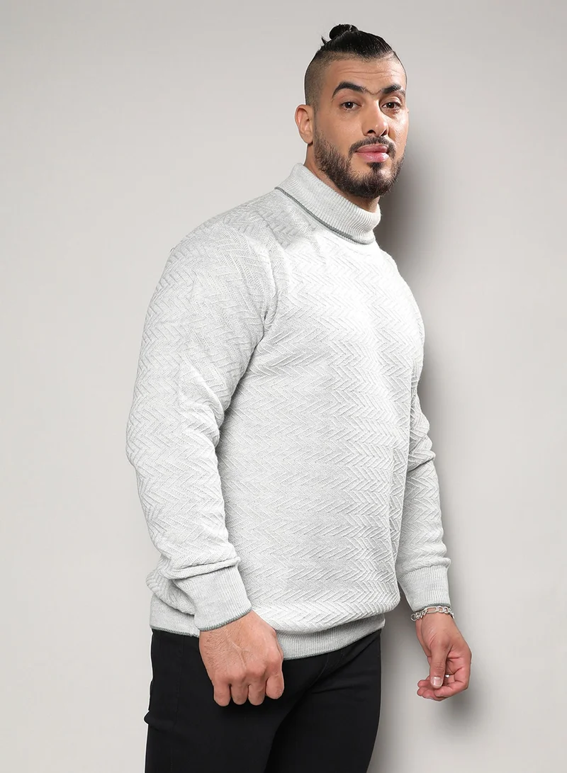 Instafab Plus Men's Beige Herringbone Knitted Pullover Sweater For Casual Wear | Turtle Neck | Long Sleeve | Pull On Closure | Woll sweater Crafted With Comfort Fit For Everyday Wear