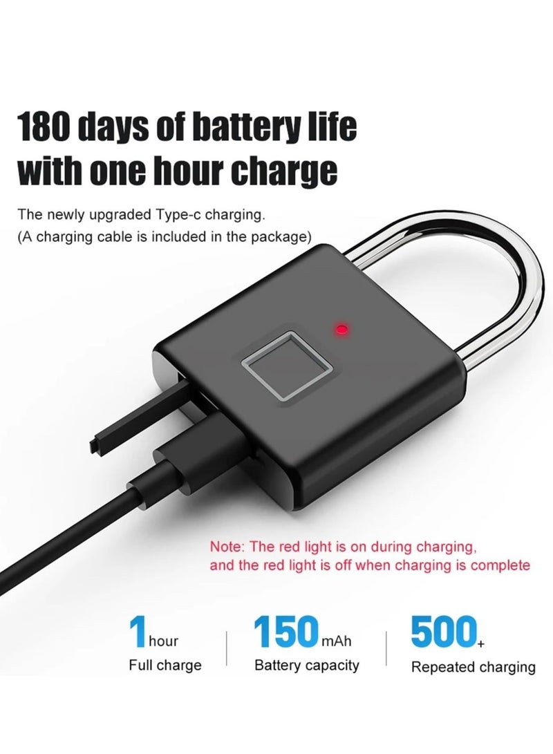 ELTRAZONE USB-C Rechargeable Fingerprint Smart Padlock – Keyless Portable Lock for Bags, Drawers, Suitcases, and Gyms (4-Pack, 43x13x41.5mm)  - Image 4