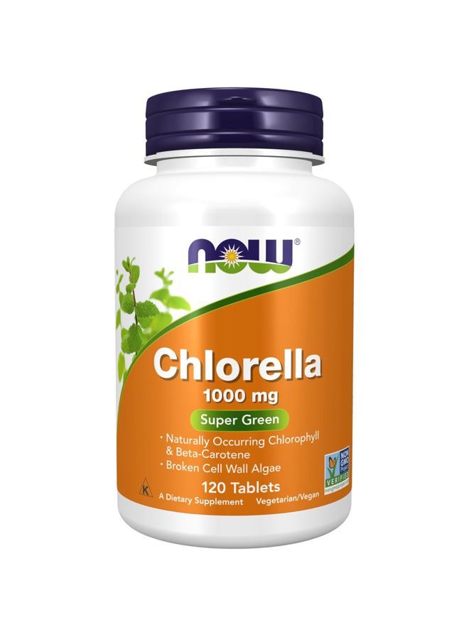 now Supplements, Chlorella 1000 mg with naturally occurring Chlorophyll, Beta-Carotene, mixed Carotenoids, Vitamin C, Iron and Protein, 120 Tablets - Image 1