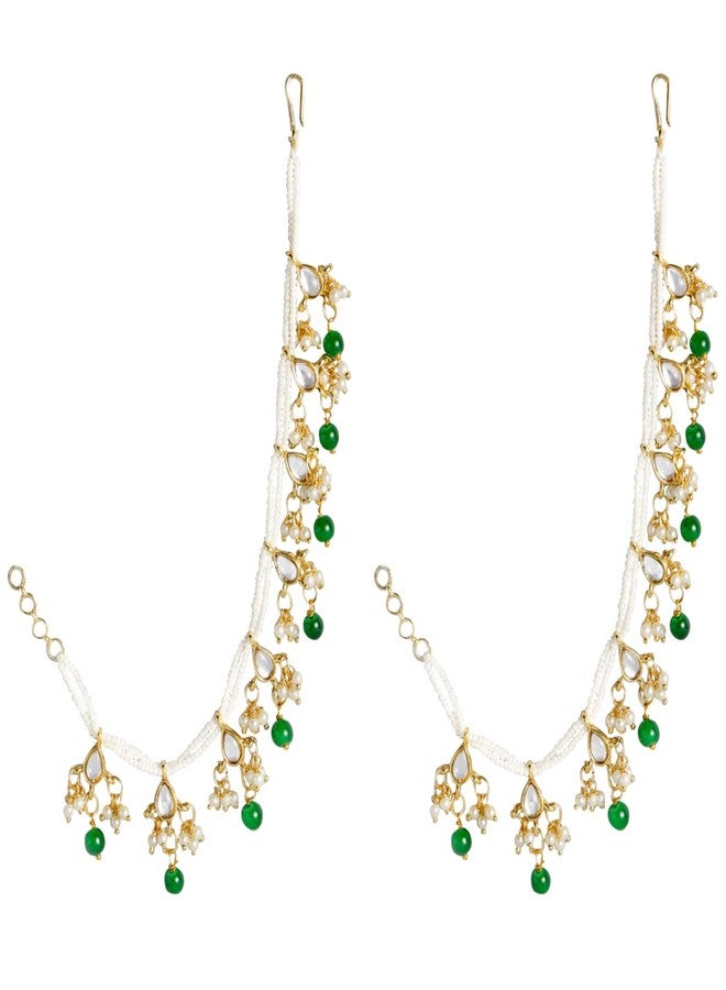 Peora Gold Plated Green Kundan Pearl Dangle Earring with Chain Indian Traditional Jewellery for Women - Image 1