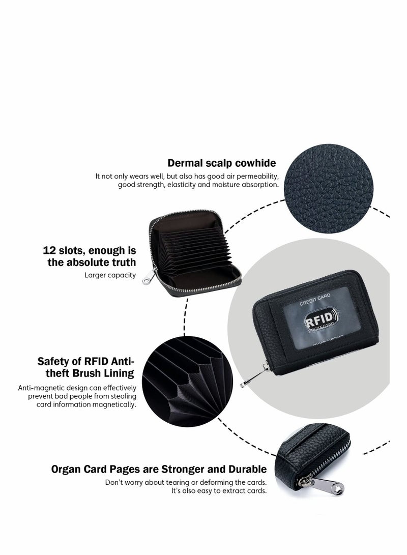 Excefore حامل بطاقات الائتمان، محفظة جلدية بسحاب، محفظة صغيرة مع نافذة هوية للنساء والرجال - Image 5