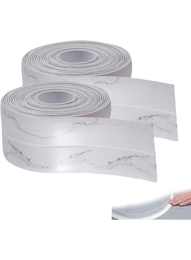 PROMASS promass Self Adhesive Caulk Strip, 2 Rolls 3.8cmx3.2m Anti-Collision Waterproof Seal Strip, PVC Self Adhesive Caulking Tape, Adhesive Caulk Strip Sealing Tape for Toilet Sink (Marbling) 