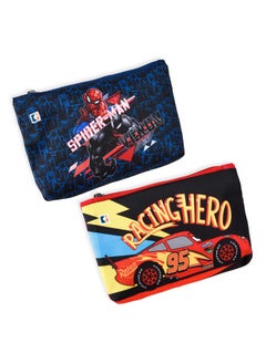 Kuber Industries Kuber Industries Pack of 2 Pencil Pouch | Square Stationary Pouch | Pen-Pencil Box for Kids | School Geometry Pouch | Pencil Utility Bag | Zipper Pencil Organizer | Navy Blue & Red  - Image 1