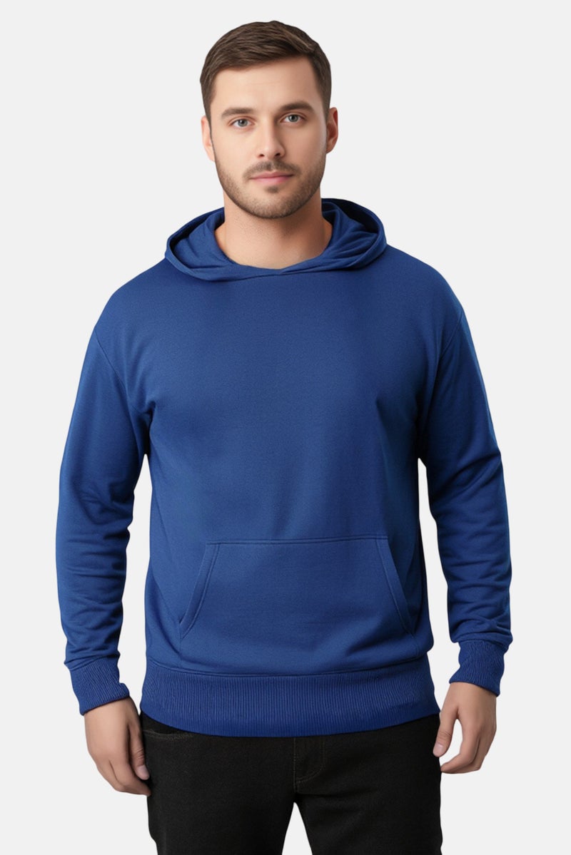 Algspar Men Solid Long Sleeve Hoodie, True Blue - Image 1