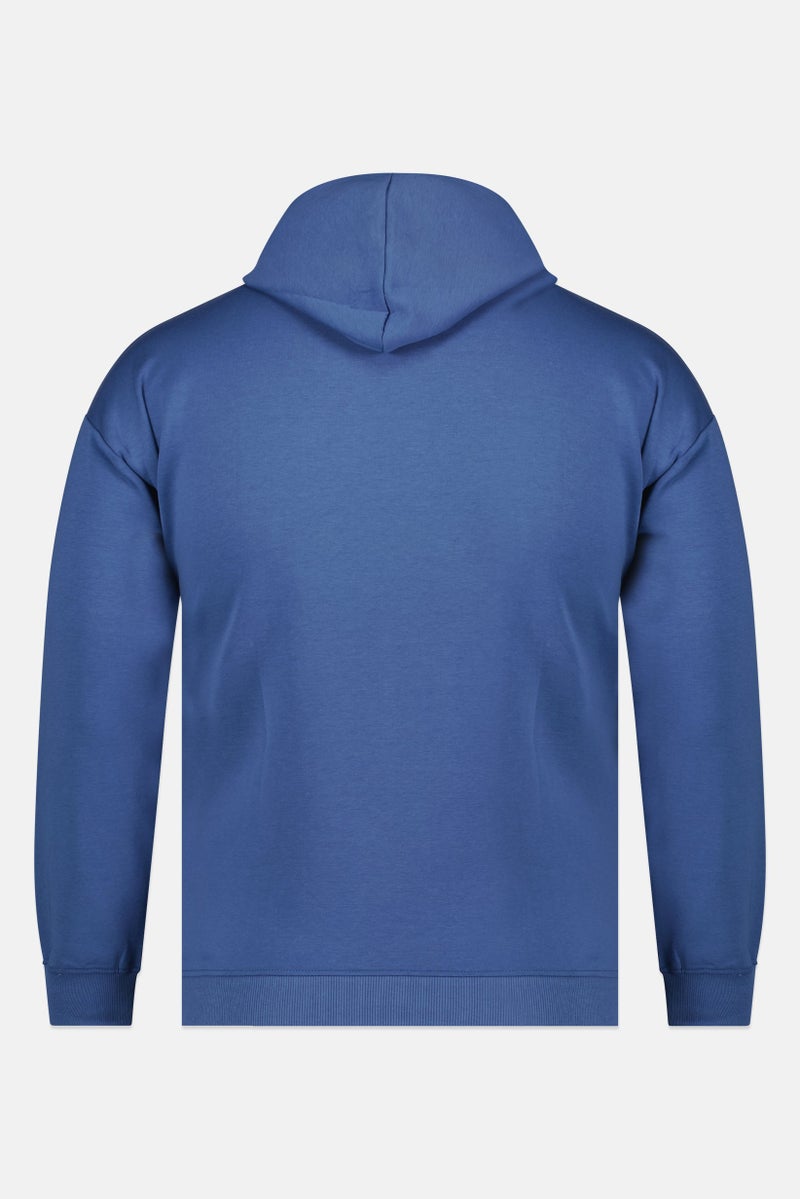 Algspar Men Solid Long Sleeve Hoodie, True Blue - Image 3