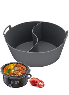 Slow Cooker Liners Fit Most 6QT Crockpot, Large Size Crock Pot Liners Reusable/BPA Free/Leakproof/Dishwasher Silicone Crockpot Liners 6-8QT Divider Slow Cooker Divider, Grey