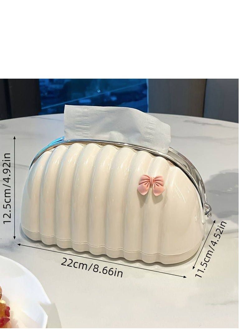 Chic Tissue Box with 2pcs- Bow Decorative Handbag with Zipper for Easy Use and Storage of Napkins.  - Image 2