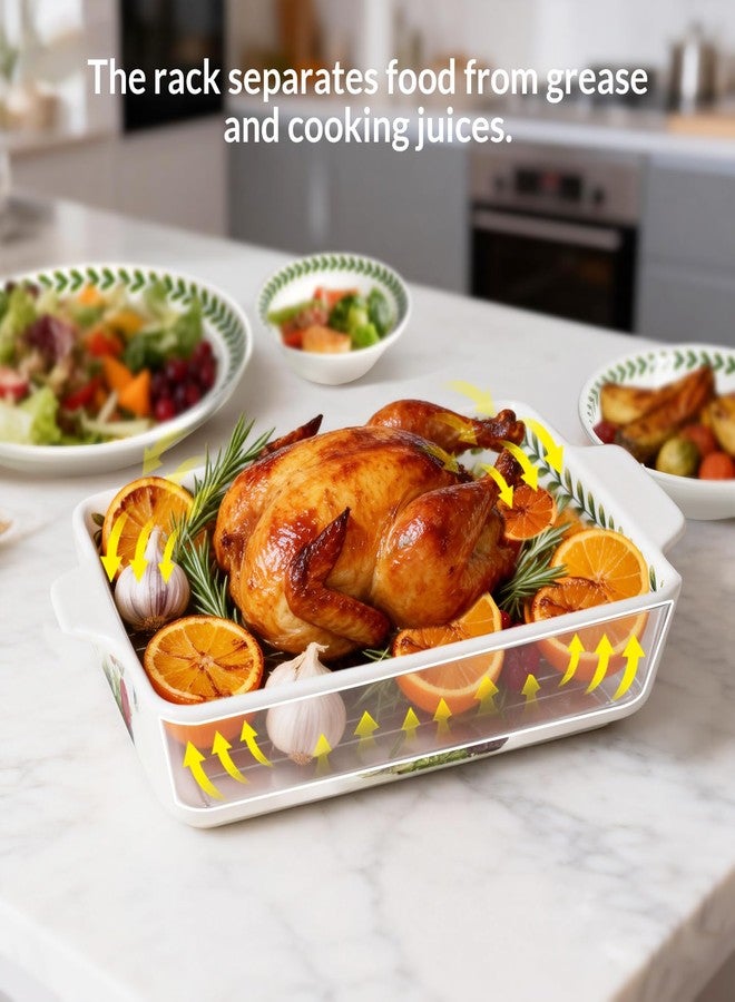 ACMLIFE Ceramic Casserole Dish for Oven, Ceramic Baking Dish Set with Roasting Racks, Floral Baking Dishes for Oven Lasagna Pan, Large Baking Dish with Handles, Durable and Oven Safe Pan, Gift Packaging 4 Pcs Set(13"x8"+10.3"x6.3") (Beauty Roasting Rack) - Image 5